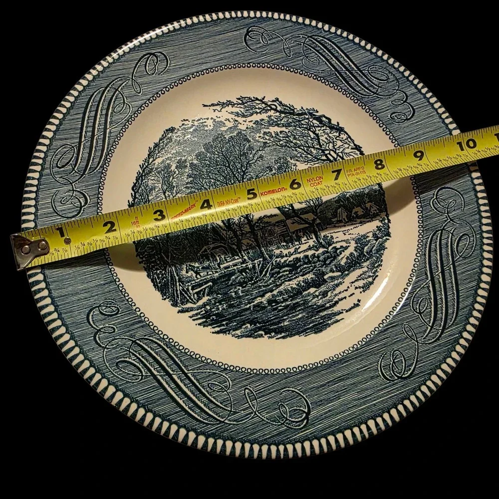Vintage Currier & Ives,USA, 10 1/8 Dia. Old Mill Blue Scene Dinner‎ Plate